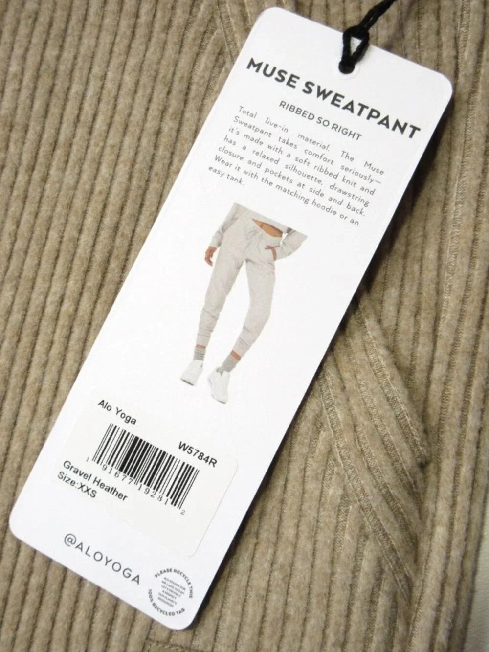 NWT Alo Yoga Muse Sweatpant in Heather Gravel Ribbed Tapered Jogger Pants XXS